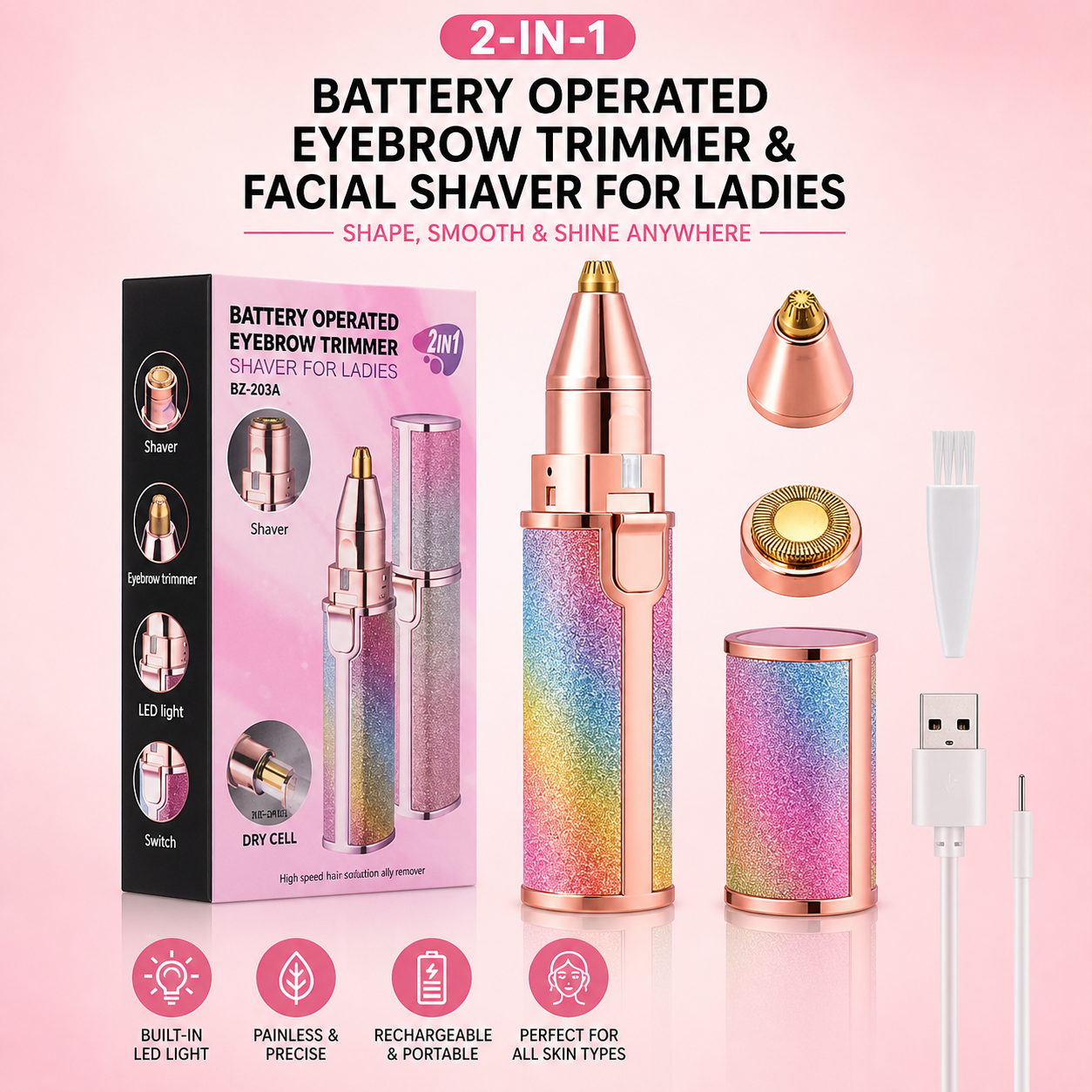 Flawless Skin 2-in-1 Rechargeable Hair Remover - Painless & Portable